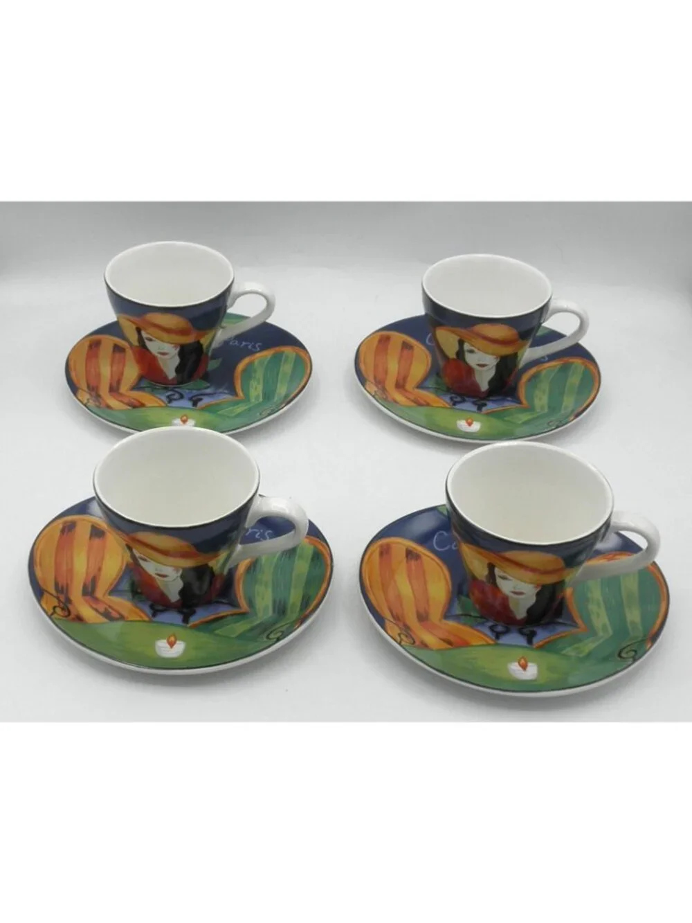 Cafe Paris by Sango Flat Cup & Saucer Set of 4 Pattern Code: SANCAPA